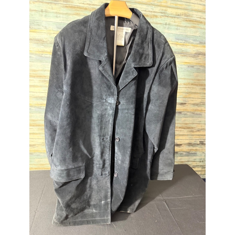 Jessica Holbrook Suede Leather Jacket 2X Black Excellent Plus Size Button Coat